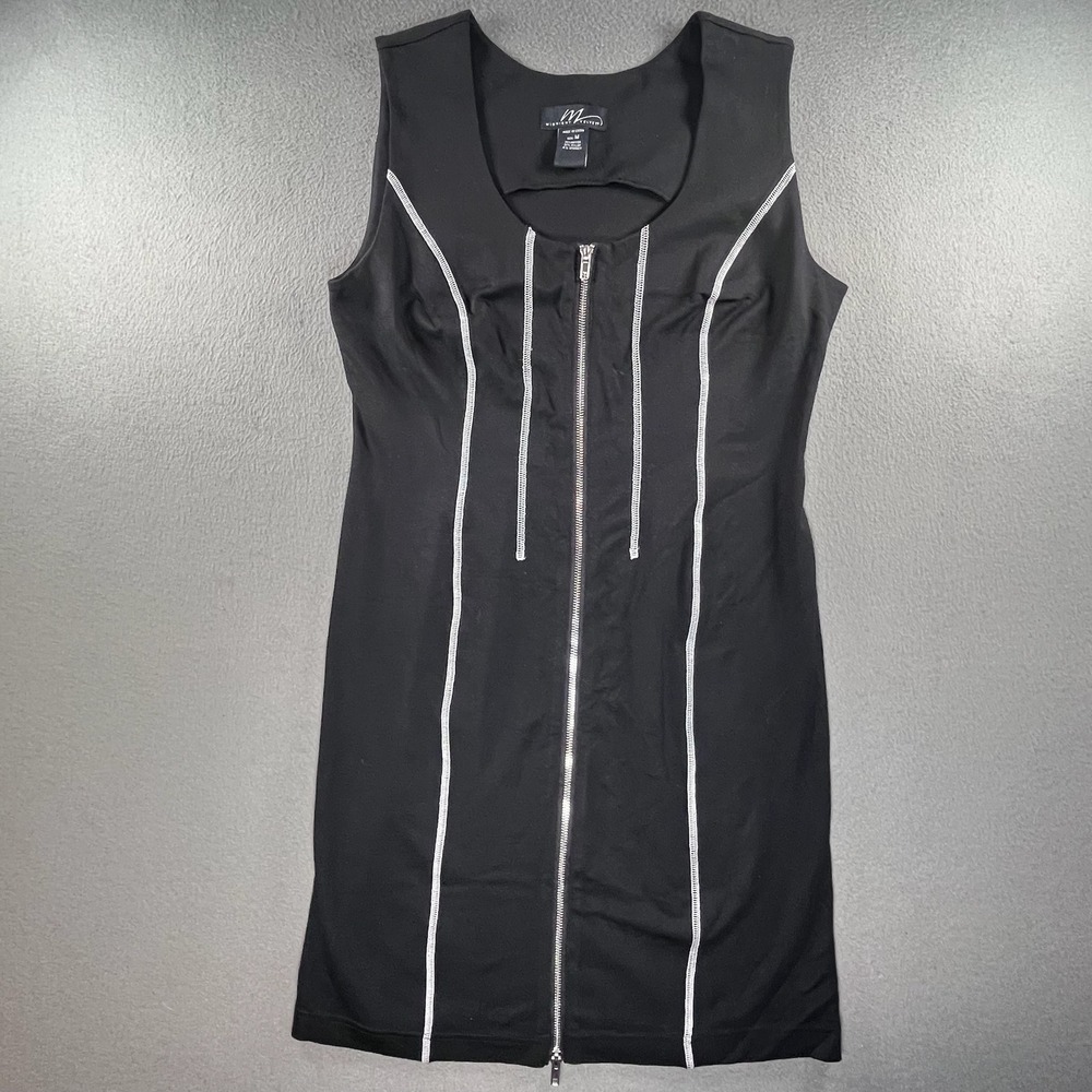 Midnight Velvet Women Dress Rayon Blend M Black Contrast Stitch Zip Front Cyber